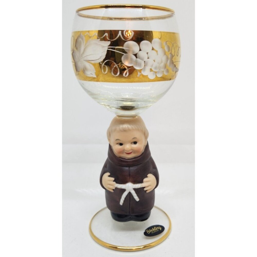 Goebel Hummel Figurine Stem Glassware Monk/Friar Tuck Etched Wine Goblet